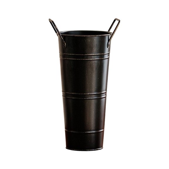 Vyntara Flower Bucket Galvanized Iron Tall Mouth Diameter for Dried Flowers 23 cm 11 cm black