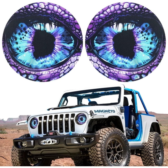 Vyqloren Beast Eyes Headlight Decals, 3D Round Stickers and Decals for Jeep Wrangler, Stereo Eyes Headlight Decal Stickers (B-Purple)