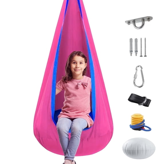 Vyrelis Pod Swing Seat, Cotton Hammock Swing Chair,Sensory Swing for Indoor and Outdoor Use, Pink