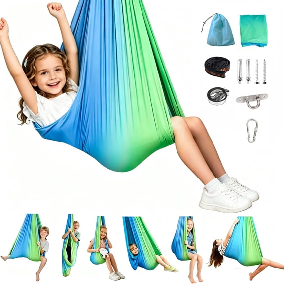 Vyrelis Sensory Swing for Kids Holds 340lbs Hardware Included Double Layer Soft Breathable Therapy Swing Hammock for Autism Adhd Spd Support (Blue)