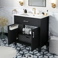 thumbnail image 1 of Vyrona Modern Bathroom Vanity with Ceramic Sink, Shelves, Drawers, Wood, Black, 1 of 11