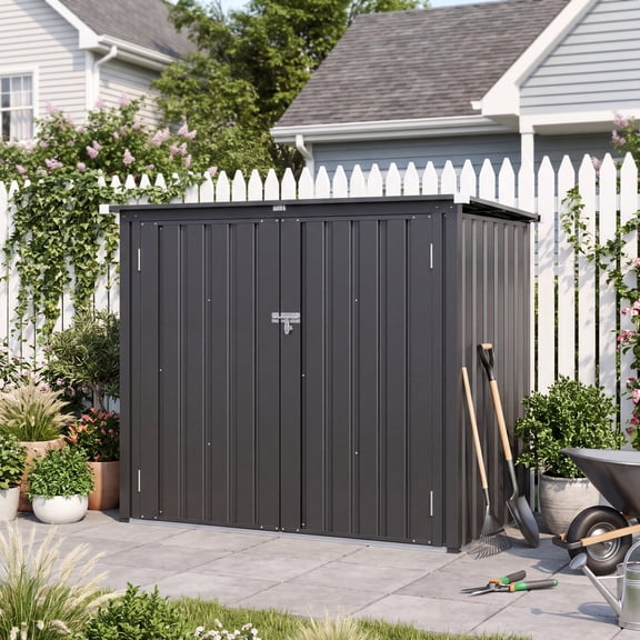 Vyrox 5' x 3' Outdoor Trash Can Storage Shed, Metal Garbage Bin Enclosure with Gas Spring Lid & Lockable Doors, Holds 2 Bins for Backyard, Black