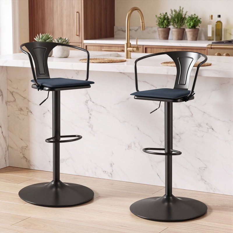 Vyrox Adjustable Bar Stools with Back and Arms, Swivel Metal Bar Chair ...