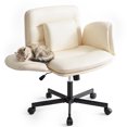 thumbnail image 1 of Vyrox Cross-Legged Office Chair, Ergonomic Criss Cross Office Chair with Adjustable Armrests, Swivel Vanity Chair Comfy Desk Chairs, Beige, 1 of 7