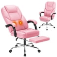 thumbnail image 1 of Vyrox Ergonomic Executive Office Chair with Massage Lumbar Support & Footrest, Reclining High-Back PU Leather Desk Chair, Pink, 1 of 7
