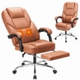 thumbnail image 1 of Vyrox Ergonomic Executive Office Chair with Massage Lumbar Support & Footrest, Reclining High-Back PU Leather Desk Chair, Brown, 1 of 7