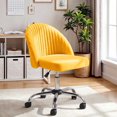 thumbnail image 1 of Vyrox Home Office Chair, Adjustable Swivel Vanity Chair with Wheels, Upholstered Mid-Back Rolling Task Chair, Armless Desk Chair for Bedroom, Living Room, Study, Yellow, 1 of 7