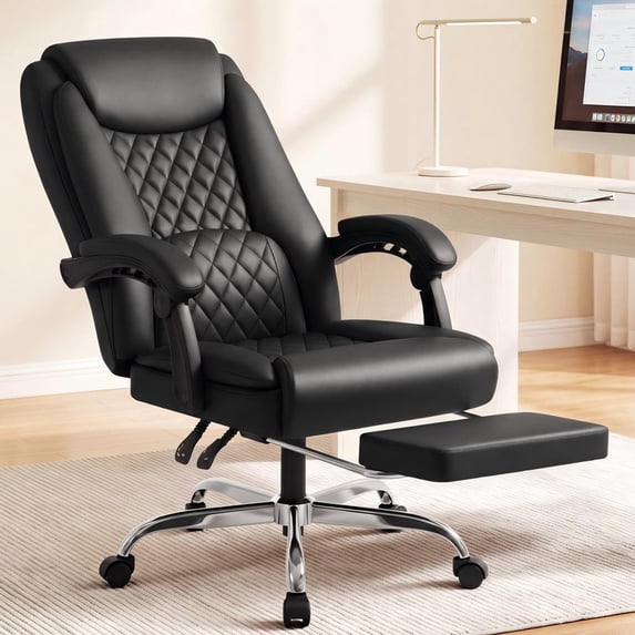 Vyrox Home Office Chair, High Back Executive Leather Desk Chair with Arms, Ergonomic Adjustable Swivel Computer Chair,Black