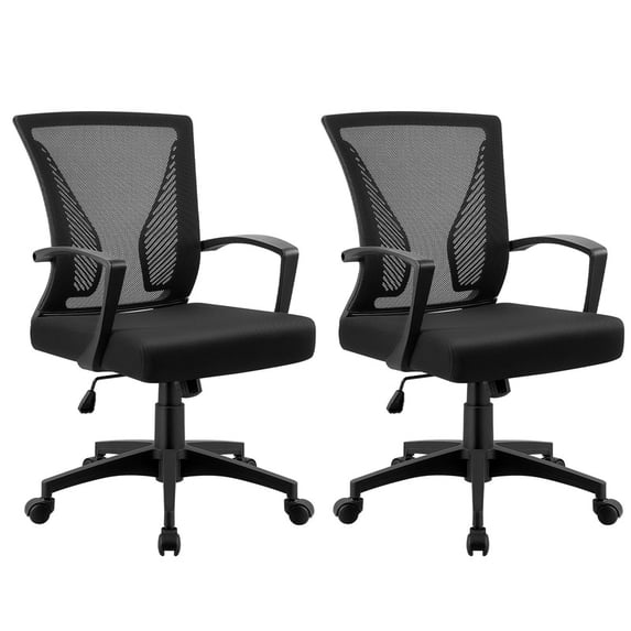 Vyrox Mid-Back Mesh Office Chair Set of 2, Ergonomic Desk Chair with Lumbar Support, Adjustable Swivel Task Chair for Home Office, Black