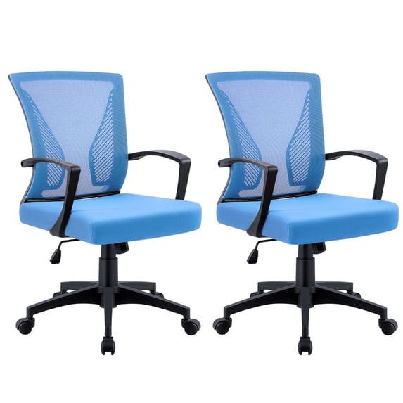 Vyrox Mid-Back Mesh Office Chair Set of 2, Ergonomic Desk Chair with Lumbar Support, Adjustable Swivel Task Chair for Home Office, Blue