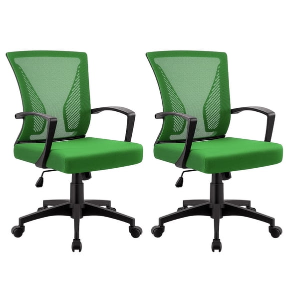 Vyrox Mid-Back Mesh Office Chair Set of 2, Ergonomic Desk Chair with Lumbar Support, Adjustable Swivel Task Chair for Home Office,Green
