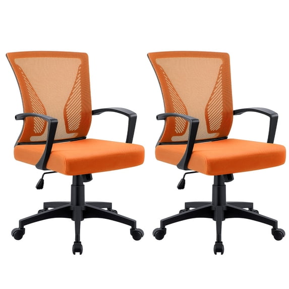Vyrox Mid-Back Mesh Office Chair Set of 2, Ergonomic Desk Chair with Lumbar Support, Adjustable Swivel Task Chair for Home Office, Orange
