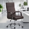 thumbnail image 1 of Vyrox Modern Office Chair, Mid-Back Faux Leather Swivel Reception & Conference Chair， Ergonomic Swivel Chair with Arms, Brown, 1 of 7
