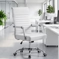 thumbnail image 1 of Vyrox Modern Office Chair, Mid-Back Faux Leather Swivel Reception & Conference Chair， Ergonomic Swivel Chair with Arms, White, 1 of 7
