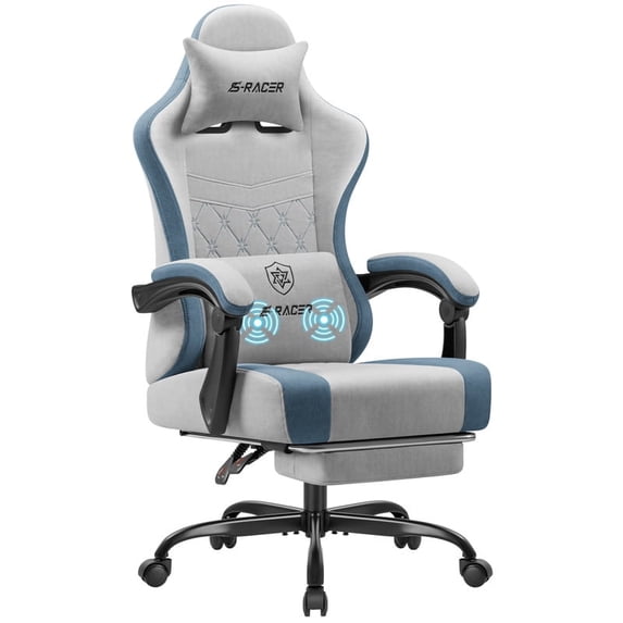 Vyrox Reclining Gaming Chair with Footrest, Massage Lumbar Support, Breathable Technical Fabric, Ergonomic Video Game Chair with Headrest, Gray
