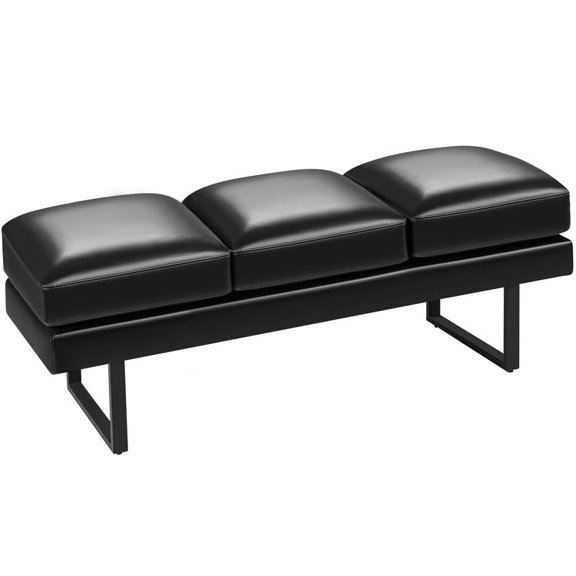 Vyrox Set of 3 PU Leather 61" Reception Bench, Upholstered Waiting Room Bench with Heavy-Duty Metal Legs for Office, Lobby, Living Room & Hotel, Black