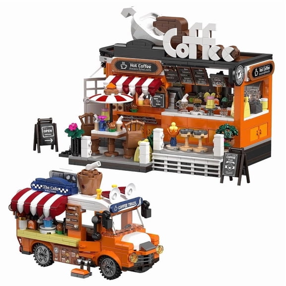 Vyytoz 1185Pcs City Coffee Shop Building Set with Light, Creative Display Model, Street View Collection Toy