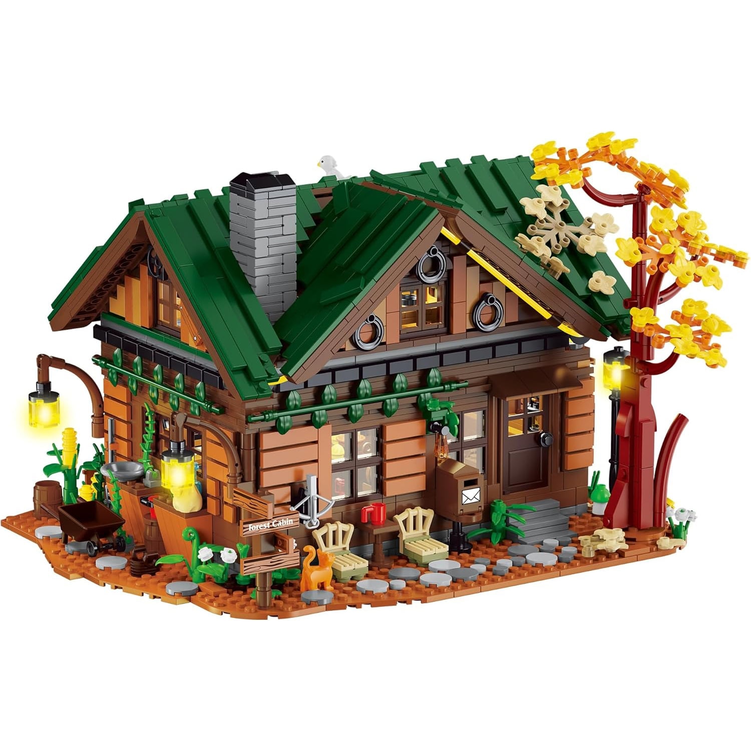Vyytoz 2234Pcs Forest Cabin Building Set with Light, Creative Display Toy, Outdoor Scene Collection