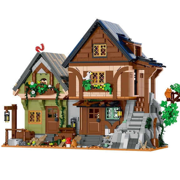 Vyytoz Medieval Cabin Building Set with Light, 2225Pcs Architecture Model, Creative Display Toy