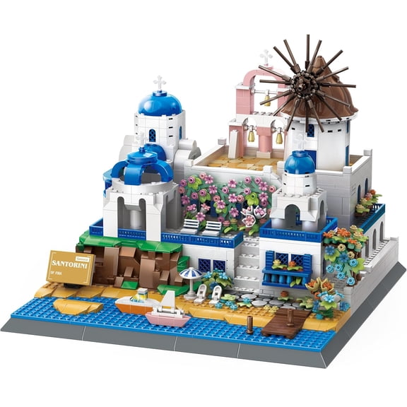 Vyytoz Santorini Greece Building Set, 1372Pcs Architecture Model, Creative Display Toy, World Landmark Collection