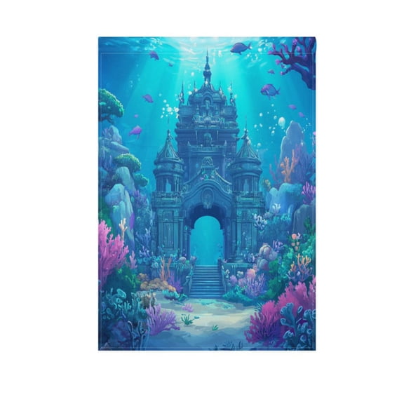 Vzayy 28 in x 40 in Polyester Outdoor Flags & Banners, Wrinkle-Resistant & Durable, Heat Transfer Fade-Proof,A Beautiful Underwater Temple