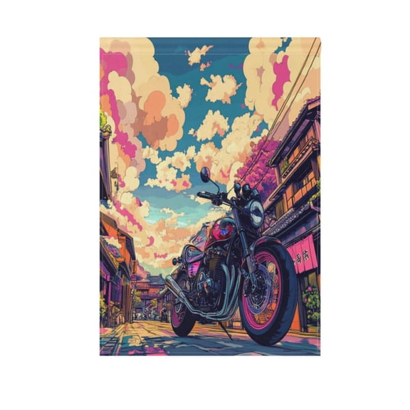 Vzayy 28 in x 40 in Polyester Outdoor Flags & Banners, Wrinkle-Resistant & Durable, Heat Transfer Fade-Proof，A Colorful Motorcycle
