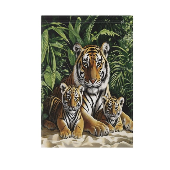 Vzayy 28 in x 40 in Polyester Outdoor Flags & Banners, Wrinkle-Resistant & Durable, Heat Transfer Fade-Proof,Three Fierce Tigers