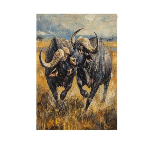 Vzayy 28 in x 40 in Polyester Outdoor Flags & Banners, Wrinkle-Resistant & Durable, Heat Transfer Fade-Proof,Two Cape Buffalo