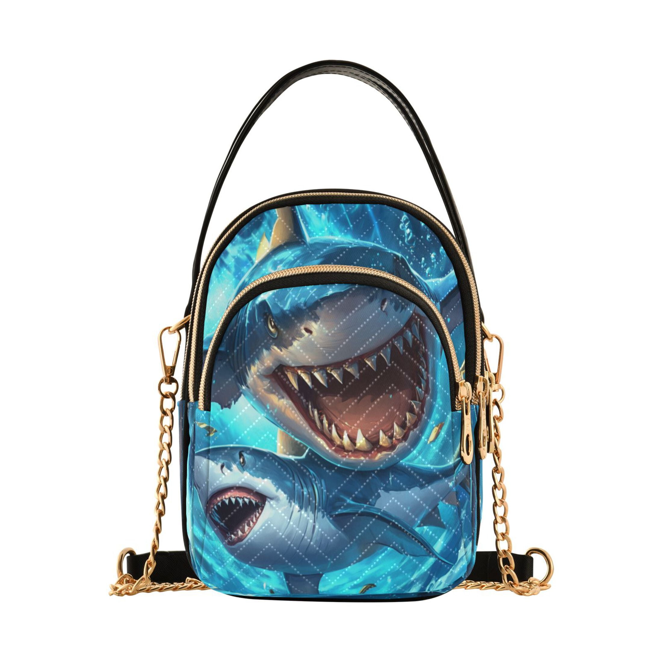 【Anyone more】Shark Vintage Pocket Leather Shoulder Bag Shark Purse