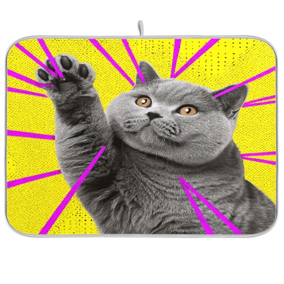 Vzayyk 16'x18'Absorbent Dish Drying Mats For Kitchen Counter Coffee Machine Mat A Gray British Shorthair Cat