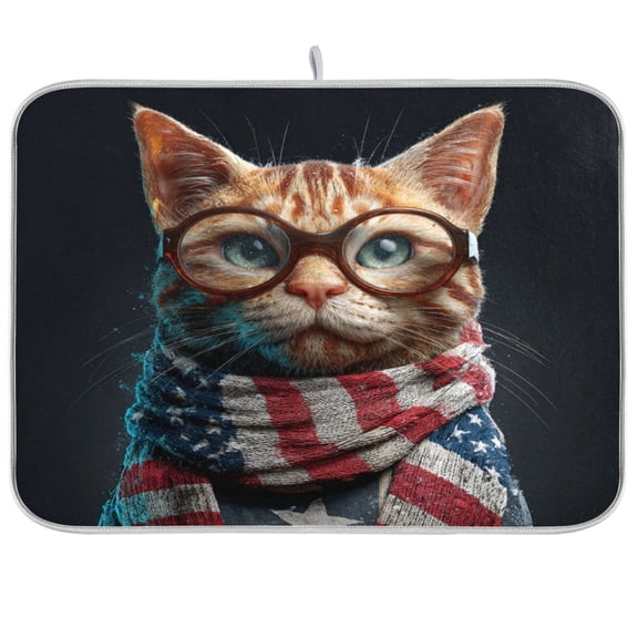 Vzayyk 16'x18'Absorbent Dish Drying Mats For Kitchen Counter Coffee Machine Mat Cat Wearing Scarf