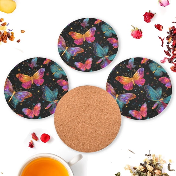 Vzayyk 4Pack Wooden Coasters With Cork Base Heat-Resistant Drink For Home Office Restaurant 3d Butterflies Pattern