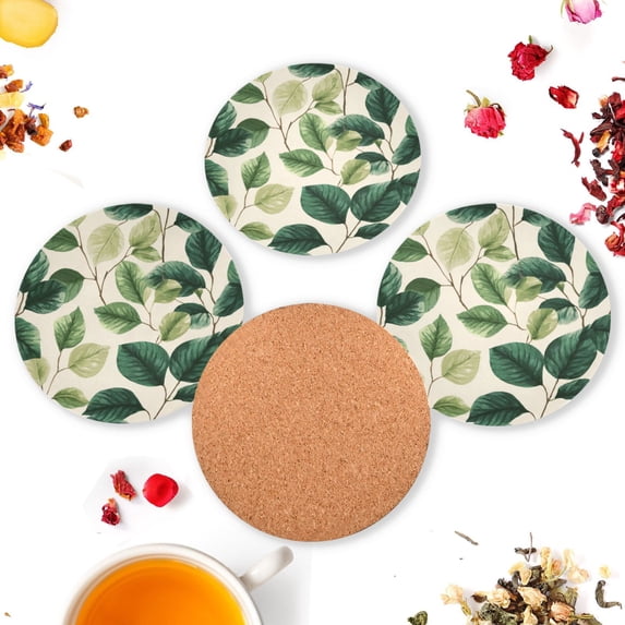 Vzayyk 4Pack Wooden Coasters With Cork Base Heat-Resistant Drink For Home Office Restaurant An Elegant Pattern
