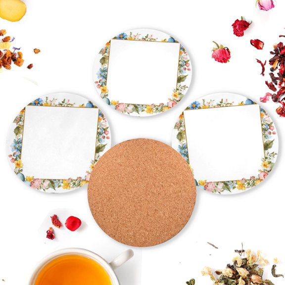 Vzayyk 4Pack Wooden Coasters With Cork Base Heat-Resistant Drink For Home Office Restaurant Easter Frame