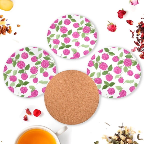 Vzayyk 4Pack Wooden Coasters With Cork Base Heat-Resistant Drink For Home Office Restaurant Raspberry