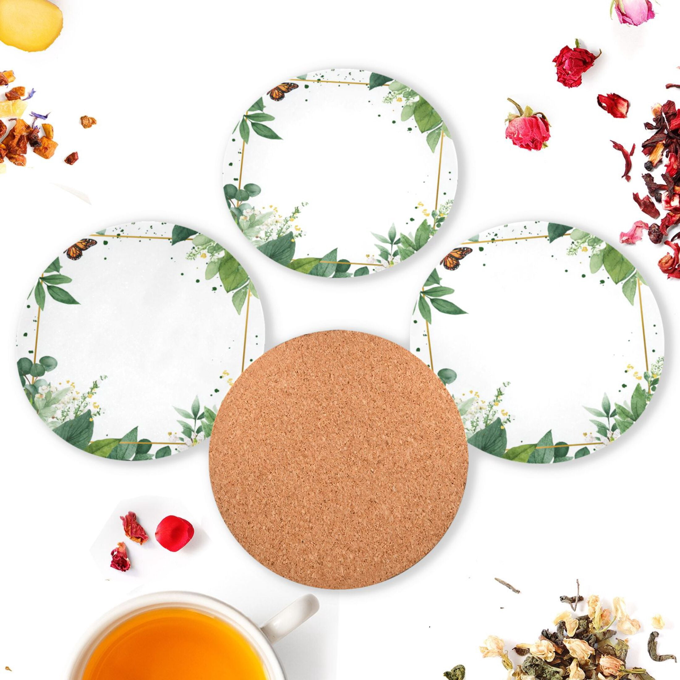Vzayyk 4Pack Wooden Coasters With Cork Base Heat-Resistant Drink For ...