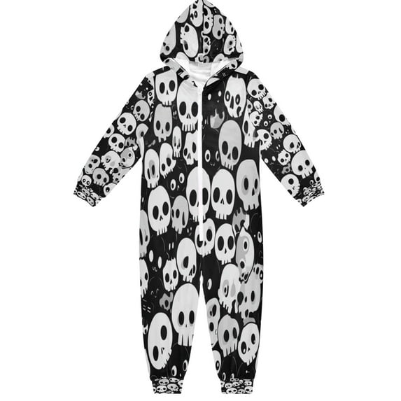 Vzayyk 4T-14Y Size Aviliable Cozy One-Piece Footless Sleeper Pajama Black White Color Skulls