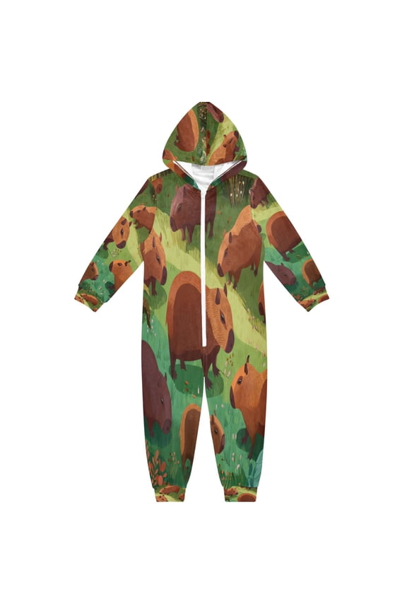 4T-14Y Size Aviliable Cozy One-Piece Footless Sleeper Pajama Capybaras Are Eating Grass