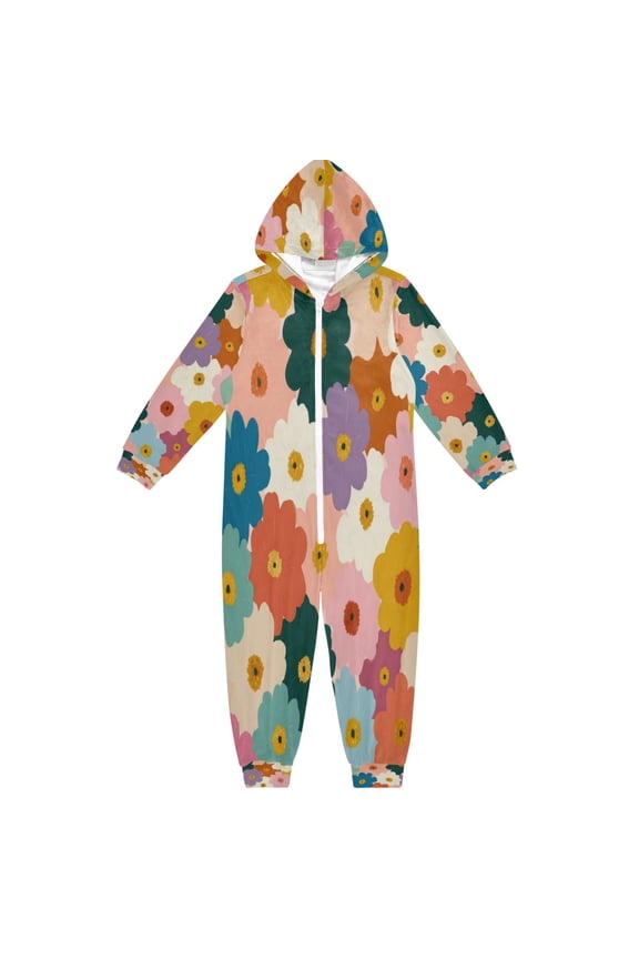 4T-14Y Size Aviliable Cozy One-Piece Footless Sleeper Pajama Colorful Abstract Flowers