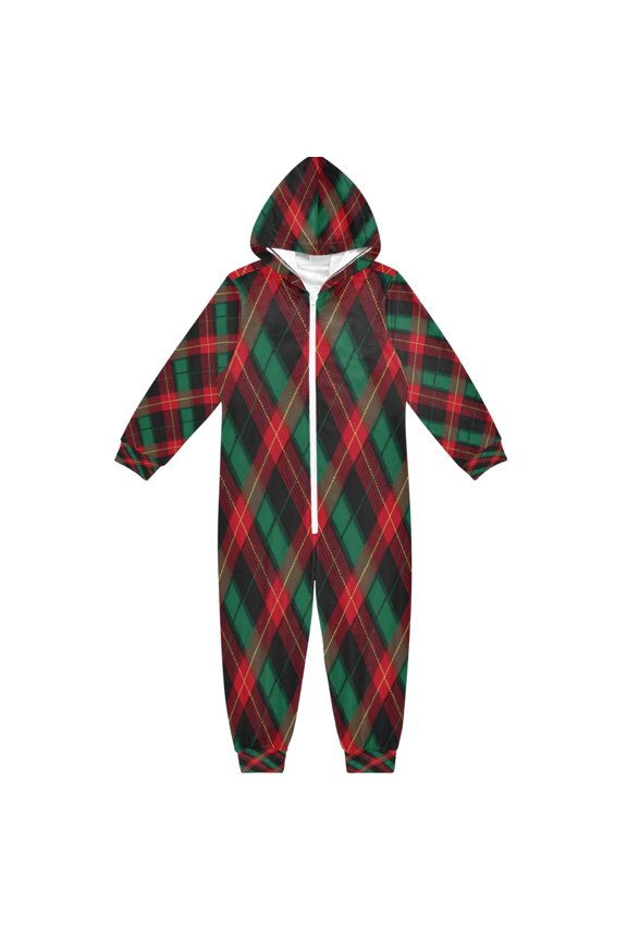 4T-14Y Size Aviliable Cozy One-Piece Footless Sleeper Pajama Deep Green Tartan Plaid