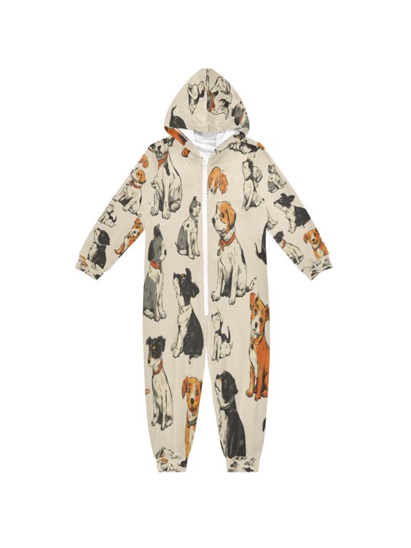 4T-14Y Size Aviliable Cozy One-Piece Footless Sleeper Pajama Dog Painting