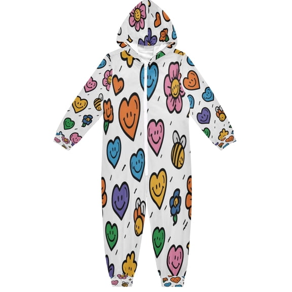 Vzayyk 4T-14Y Size Aviliable Cozy One-Piece Footless Sleeper Pajama Hearts Flowers Icons