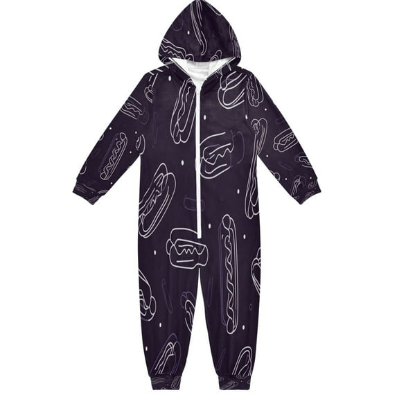 Vzayyk 4T-14Y Size Aviliable Cozy One-Piece Footless Sleeper Pajama Hot Dogs Vector Illustration