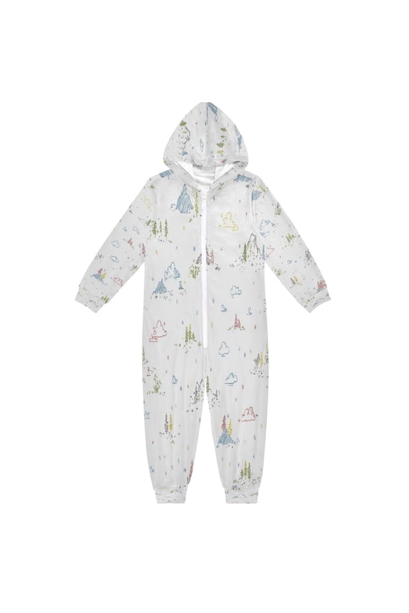 4T-14Y Size Aviliable Cozy One-Piece Footless Sleeper Pajama Mountains Trees Clouds Stars