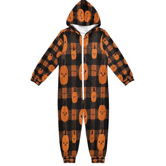 Vzayyk 4T-14Y Size Aviliable Cozy One-Piece Footless Sleeper Pajama Orange Black Plaid