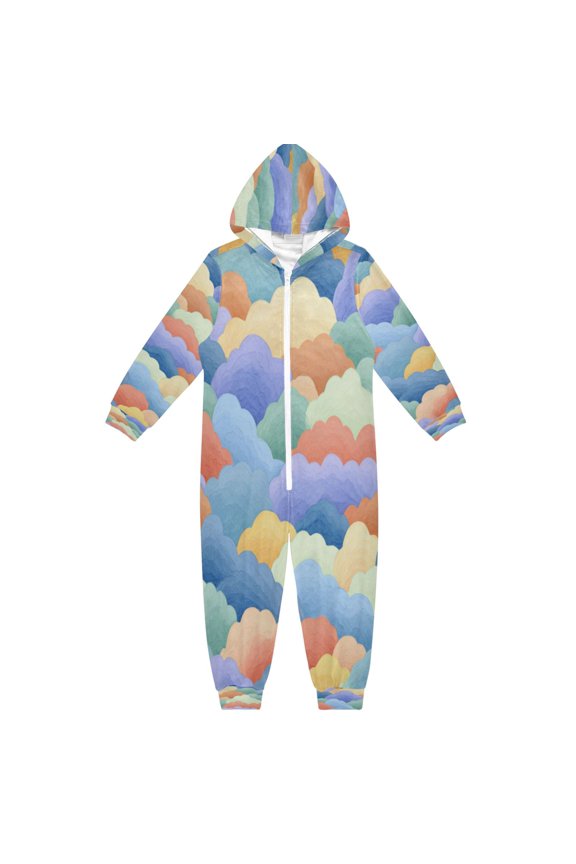 4T-14Y Size Aviliable Cozy One-Piece Footless Sleeper Pajama Rainbow Clouds Vector