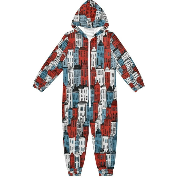Vzayyk 4T-14Y Size Aviliable Cozy One-Piece Footless Sleeper Pajama Red Blue Houses