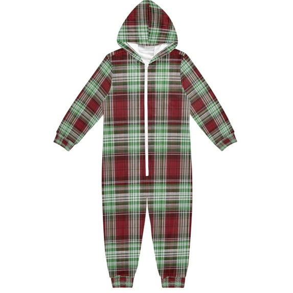 Vzayyk 4T-14Y Size Aviliable Cozy One-Piece Footless Sleeper Pajama Red Green White Plaid