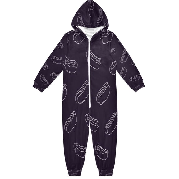 Vzayyk 4T-14Y Size Aviliable Cozy One-Piece Footless Sleeper Pajama Seamless Pattern Of Hot Dogs