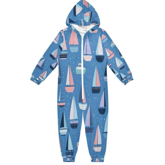 Vzayyk 4T-14Y Size Aviliable Cozy One-Piece Footless Sleeper Pajama Seamless Pattern with Sailboats